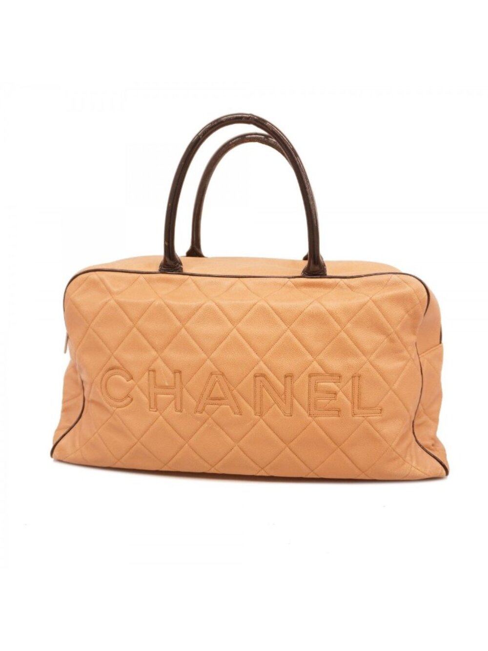 Chanel Boston Bag Quilted Caviar Leather Black Pink Brown Silver